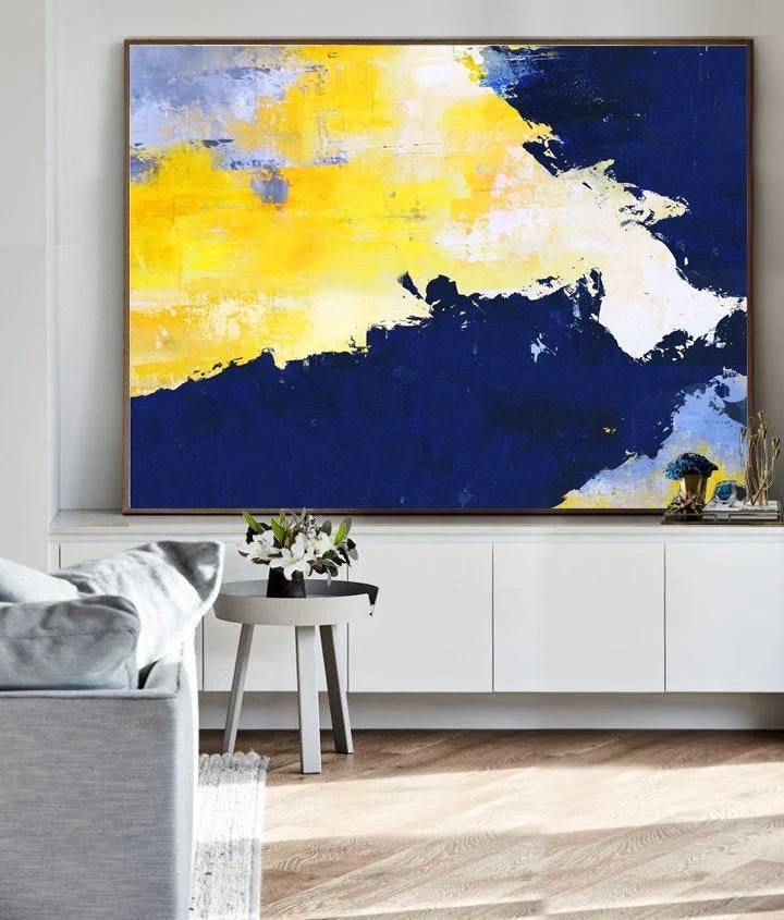 Blue Yellow Abstract White Abstract Canvas Wall Art FM3C3 wall art